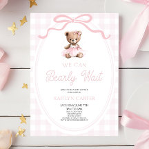 We Can Bearly Wait Pink Teddy Bear Baby Shower