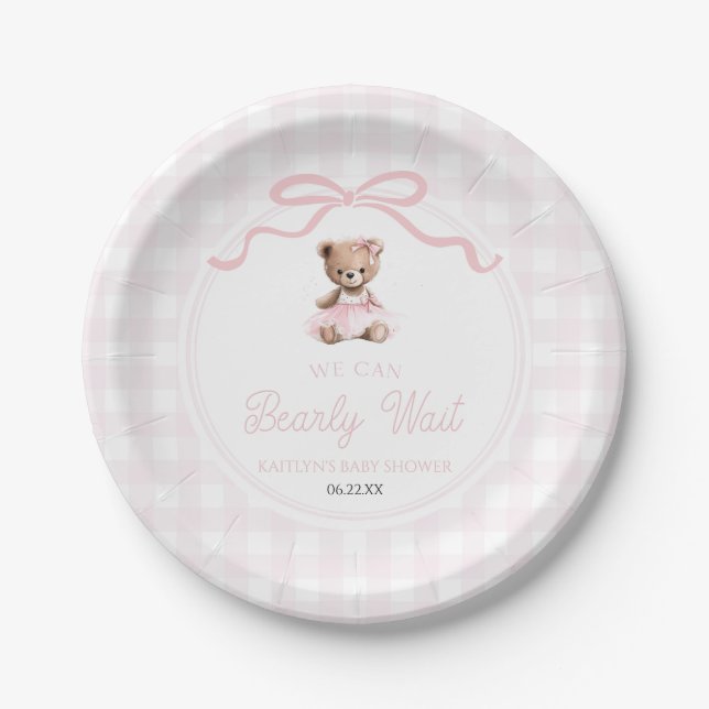 We Can Bearly Wait Pink Teddy Bear Baby Shower Pappteller (Vorderseite)