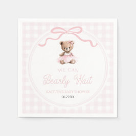 We Can Bearly Wait Pink Teddy Bear Baby Shower Serviette