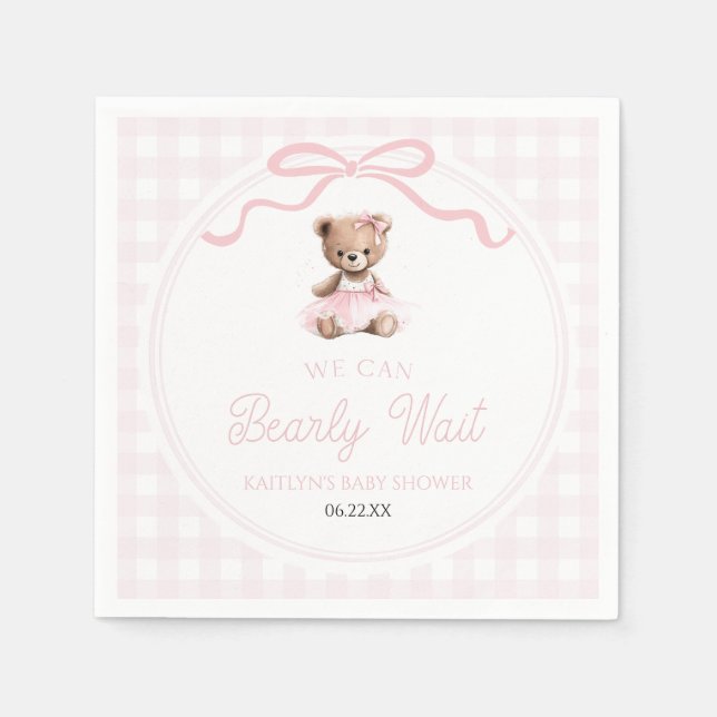 We Can Bearly Wait Pink Teddy Bear Baby Shower Serviette (Vorderseite)