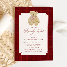 We Can Bearly Wait Plaid Teddy Bear Baby Shower Einladung