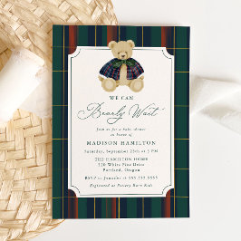 We Can Bearly Wait Plaid Teddy Bear Baby Shower Einladung