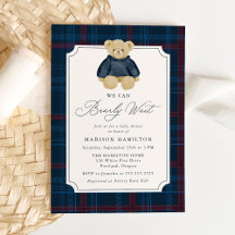 We Can Bearly Wait Plaid Teddy Bear Baby Shower