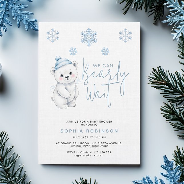 We Can Bearly Wait Polar Bear Winter Baby Shower Einladung (Von Creator hochgeladen)