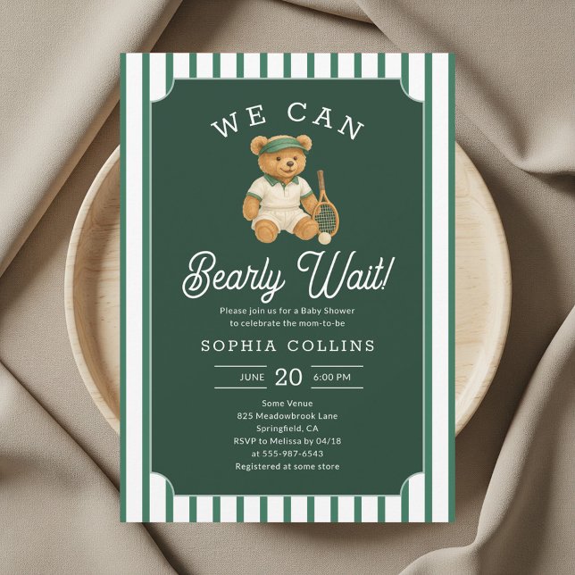 We Can Bearly Wait Preppy Bear Tartan Baby Shower Einladung (Von Creator hochgeladen)