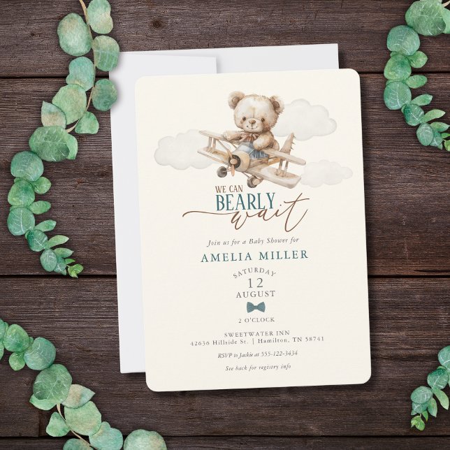 We Can Bearly Wait Teddy Bear Airplane Baby Shower Einladung (We Can Bearly Wait Teddy Bear Airplane Baby Shower Invitation)
