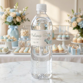 We Can Bearly Wait Teddy Bear Airplane Blue Boy Wasserflaschenetikett