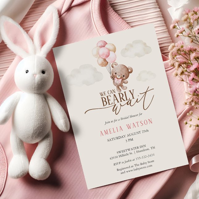 We Can Bearly Wait Teddy Bear Baby Girl Shower Einladung (We Can Bearly Wait Teddy Bear Baby Girl Shower Invitation)