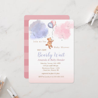 We Can Bearly Wait Teddy Bear Baby Shower Einladung