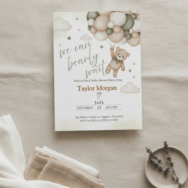 We Can Bearly Wait Teddy Bear Baby Shower  Einladung (Von Creator hochgeladen)