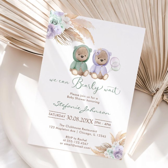 We Can Bearly Wait Teddy Bear Baby Shower  Einladung (Von Creator hochgeladen)