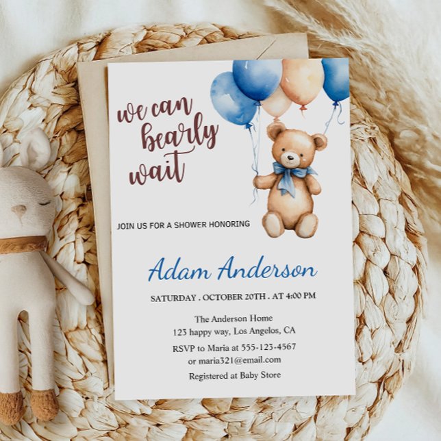 We Can Bearly Wait Teddy Bear Baby Shower  Einladung (Von Creator hochgeladen)