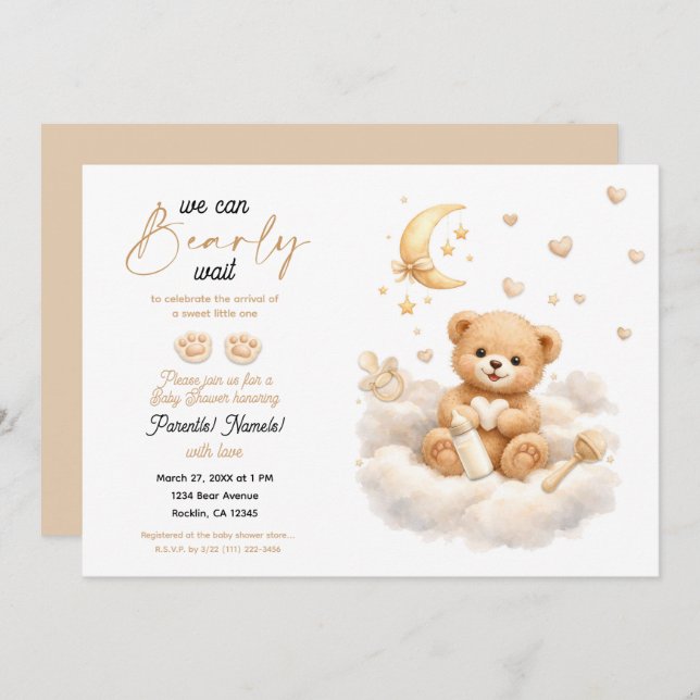 We can Bearly Wait Teddy Bear Baby Shower Einladung (Vorne/Hinten)