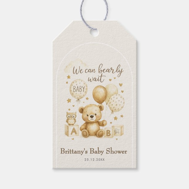 We Can Bearly Wait Teddy Bear Baby Shower  Geschenkanhänger (Vorderseite)