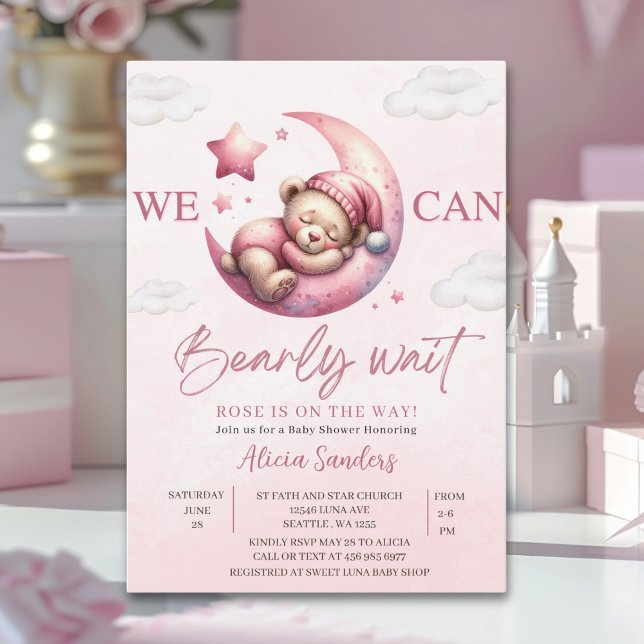 We can Bearly wait - Teddy Bear Baby shower Girl Einladung (Von Creator hochgeladen)