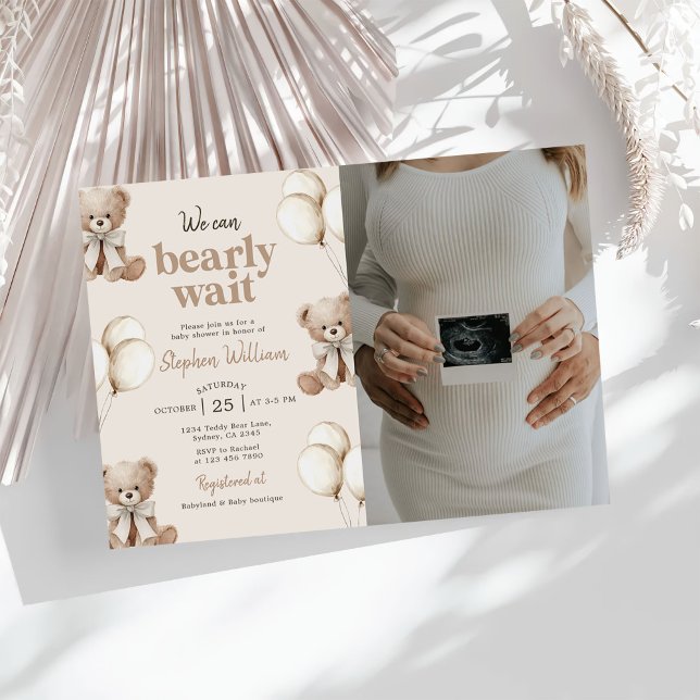 We Can Bearly Wait Teddy Bear Baby Shower Photo Einladung (Von Creator hochgeladen)