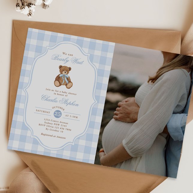 We Can Bearly Wait Teddy Bear Baby Shower Photo Einladung (Von Creator hochgeladen)