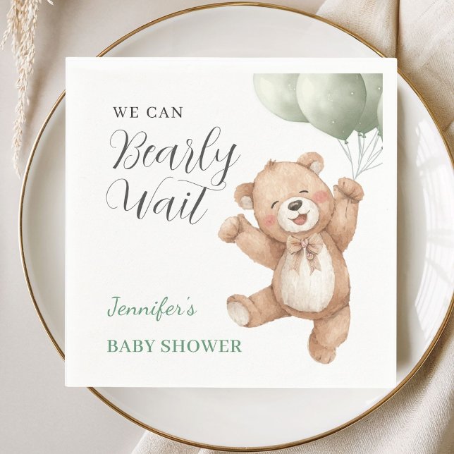 We Can Bearly Wait Teddy Bear Baby Shower Serviette (Von Creator hochgeladen)
