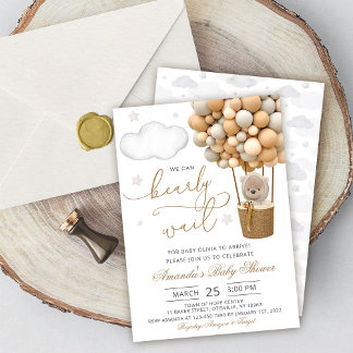 We Can Bearly Wait Teddy Bear Balloon Baby Shower Einladung