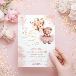 We Can Bearly Wait Teddy Bear Girl Baby Shower Inv Einladung