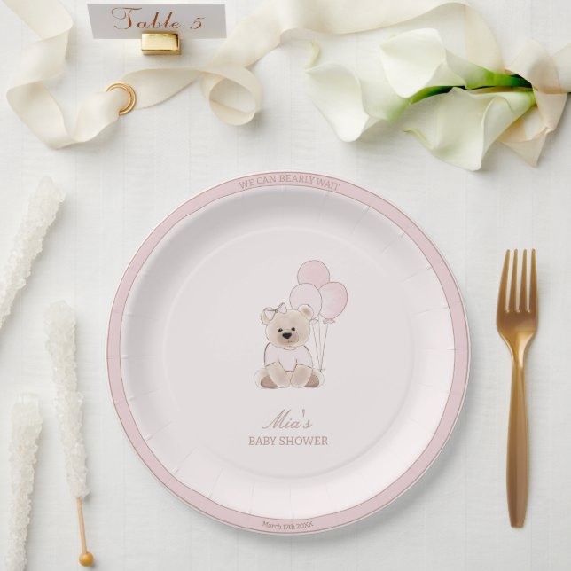 We Can Bearly Wait Teddy Bear Pink Baby Shower Pappteller (Hochzeit)
