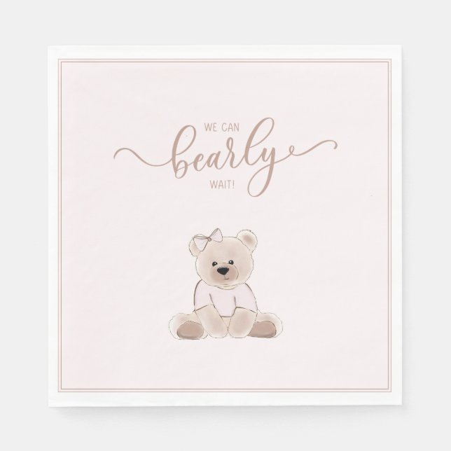 We Can Bearly Wait Teddy Bear Pink Baby Shower Serviette (Vorderseite)