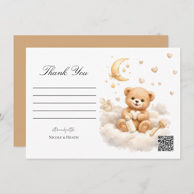 We can Bearly Wait Teddy Bear Thank You Card Einladung (Vorne/Hinten)