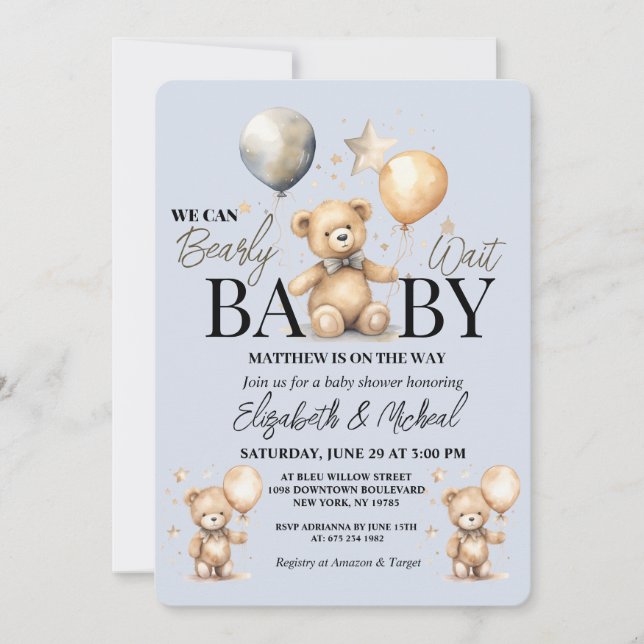 We Can Bearly Wait Theme Baby Shower Invitation Einladung (Vorderseite)