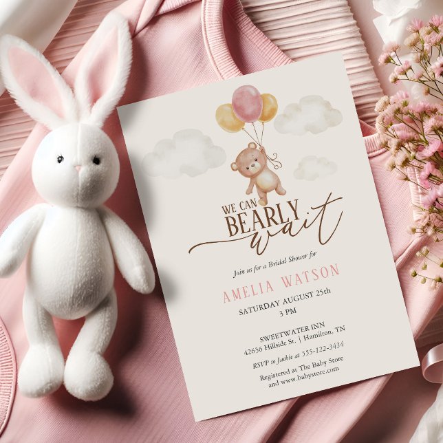 We Can Bearly Wait Watercolor Baby Girl Shower  Einladung (We Can Bearly Wait Watercolor Baby Girl Shower Invitation)