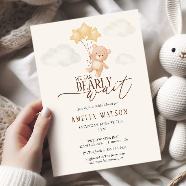  We Can Bearly Wait Watercolor Baby Shower  Einladung (We Can Bearly Wait Watercolor Baby Shower Invitation)