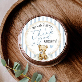 We Can Bearly Wait Watercolor Bear Boy Baby Shower Runder Aufkleber