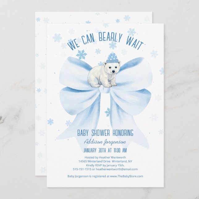 We Can Bearly Wait Winter Polar Bear Baby Shower Einladung (Vorne/Hinten)