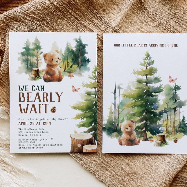 We Can Bearly Wait Woodland Baby Shower Invitation Einladung (Von Creator hochgeladen)