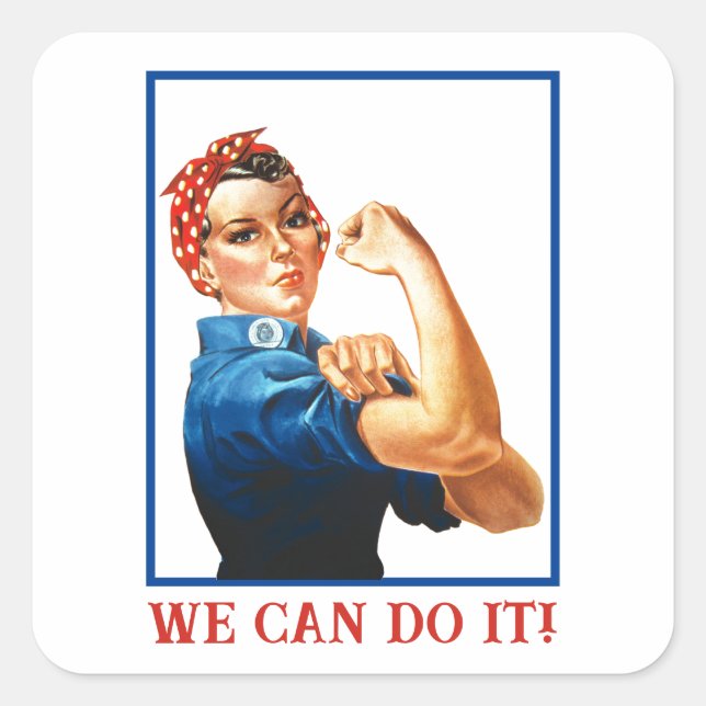 We Can Do It Rosie the Riveter Women Power WWII  Quadratischer Aufkleber (Vorderseite)