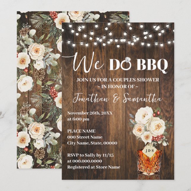 We do BBQ Couple Shower Country Winter Wedding Einladung (Vorne/Hinten)