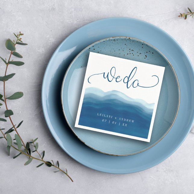 We Do Blue Watercolor Wave Wedding Serviette (Von Creator hochgeladen)