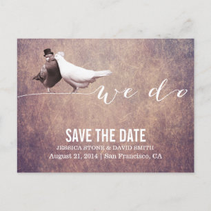 "We do" Classy Grunge Love Birds Save the Date Ankündigungspostkarte