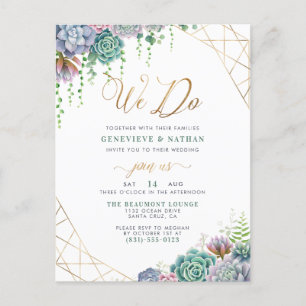"We Do" Gold Glitzer Script & Succulents Hochzeit Einladungspostkarte