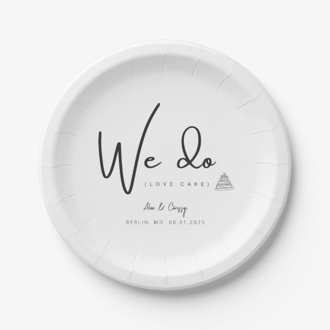 We Do Love Cake Wedding Dessert Cake Plate Pappteller (Vorderseite)
