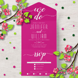 "We do" magenta rosa Skript-Kalligrafie Hochzeit All In One Einladung