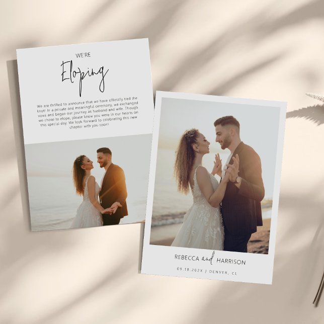 We Eloped Modern Minimalist Photo Wedding  Ankündigung (Von Creator hochgeladen)
