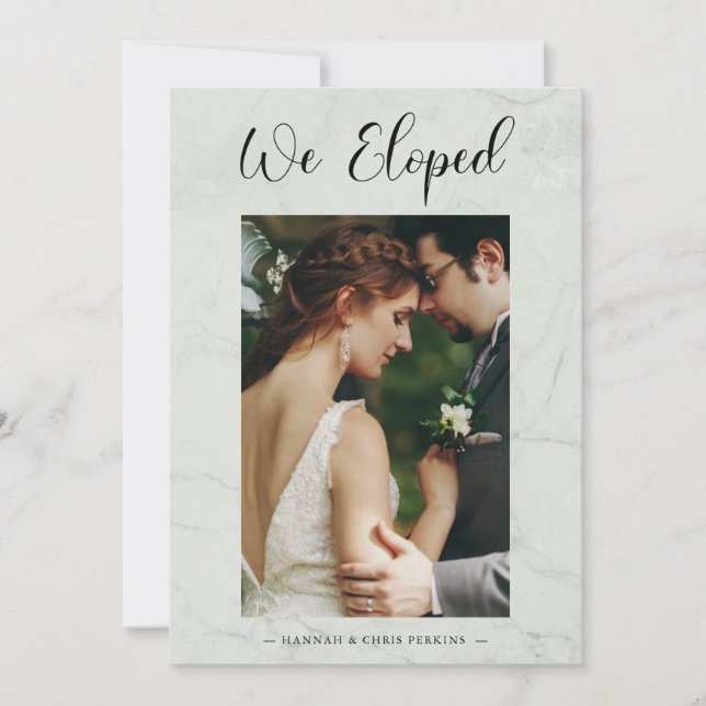 We Eloped Photo Wedding Elegant Marble Effect Einladung (Vorderseite)