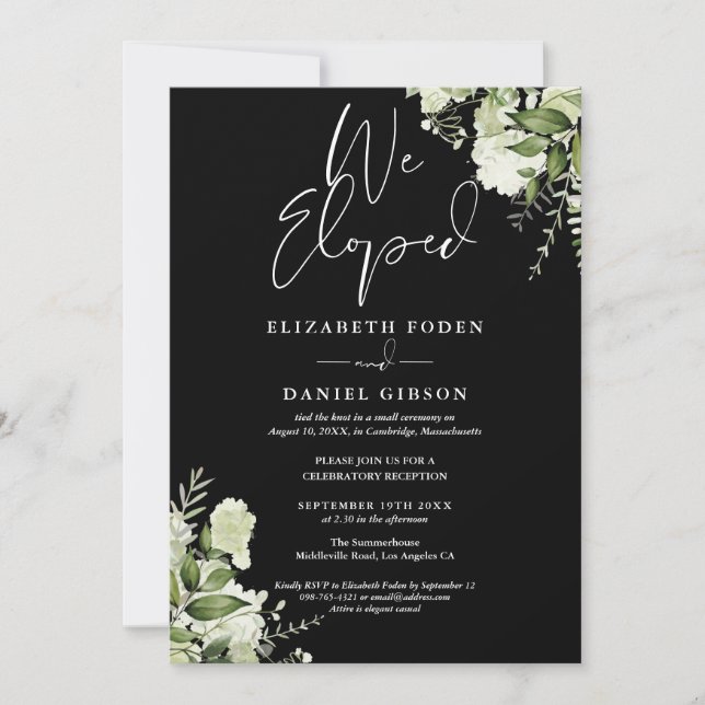 We Eloped Wedding Vows Greenery Party Einladung (Vorderseite)