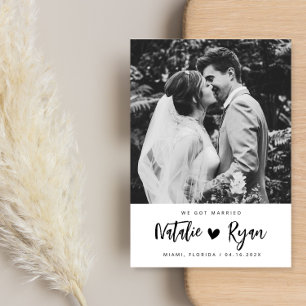 we got married black & white wedding announcement