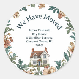 We Have Moved New Address English Cottage Garden Runder Aufkleber