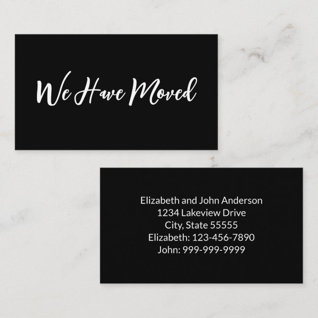 We Have Moved Script Moving Announecment Black Begleitkarte (Vorne/Hinten)