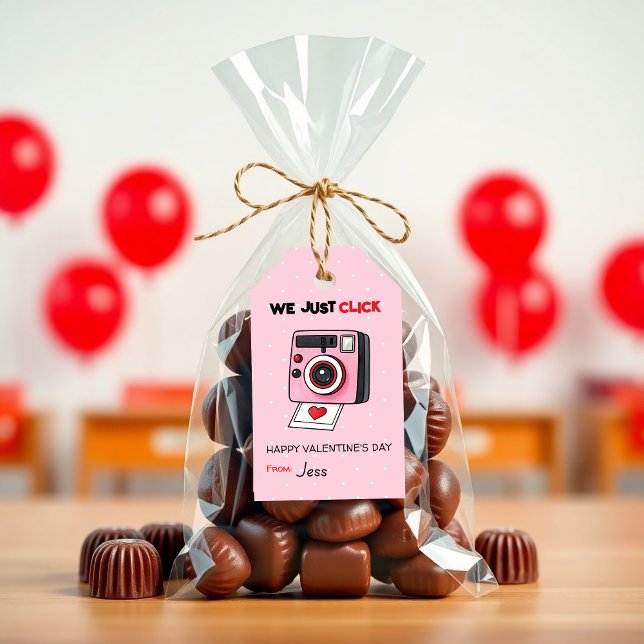 We Just Click Valentine Camera - Kids Classrooom Geschenkanhänger (We Just Click Valentine Gift Tags – Camera Classroom Valentines for Kids)