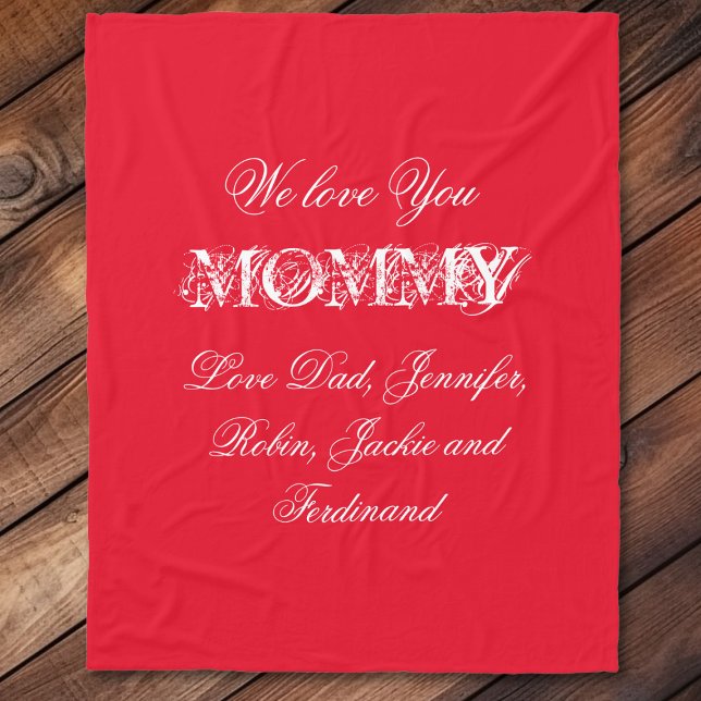"We Liebe You Mommy" Individuelle Namen Chic Red Fleecedecke (We Love You (Mommy, Mother,, Mum, Mom etc.' Custom Names Chic Red Fleece Blanket.)