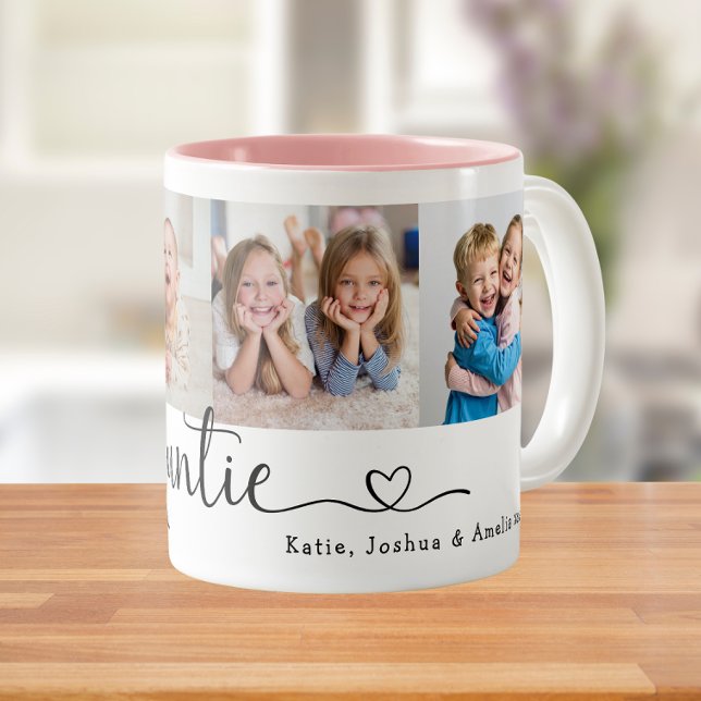 We Love you Auntie 4 Photo Collage Modern Script Zweifarbige Tasse (Von Creator hochgeladen)