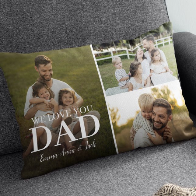 We Love You Dad 3 Photo Collage Lumbar Pillow Lendenkissen (Von Creator hochgeladen)
